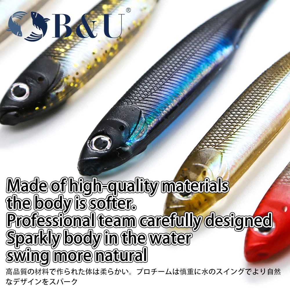 B&U 10cm 12.8cm Fishing Soft Bait T Tail fish artifical bait Fishing Lures Rainbow Color Sequin Swing Fishing Spinner Bait
