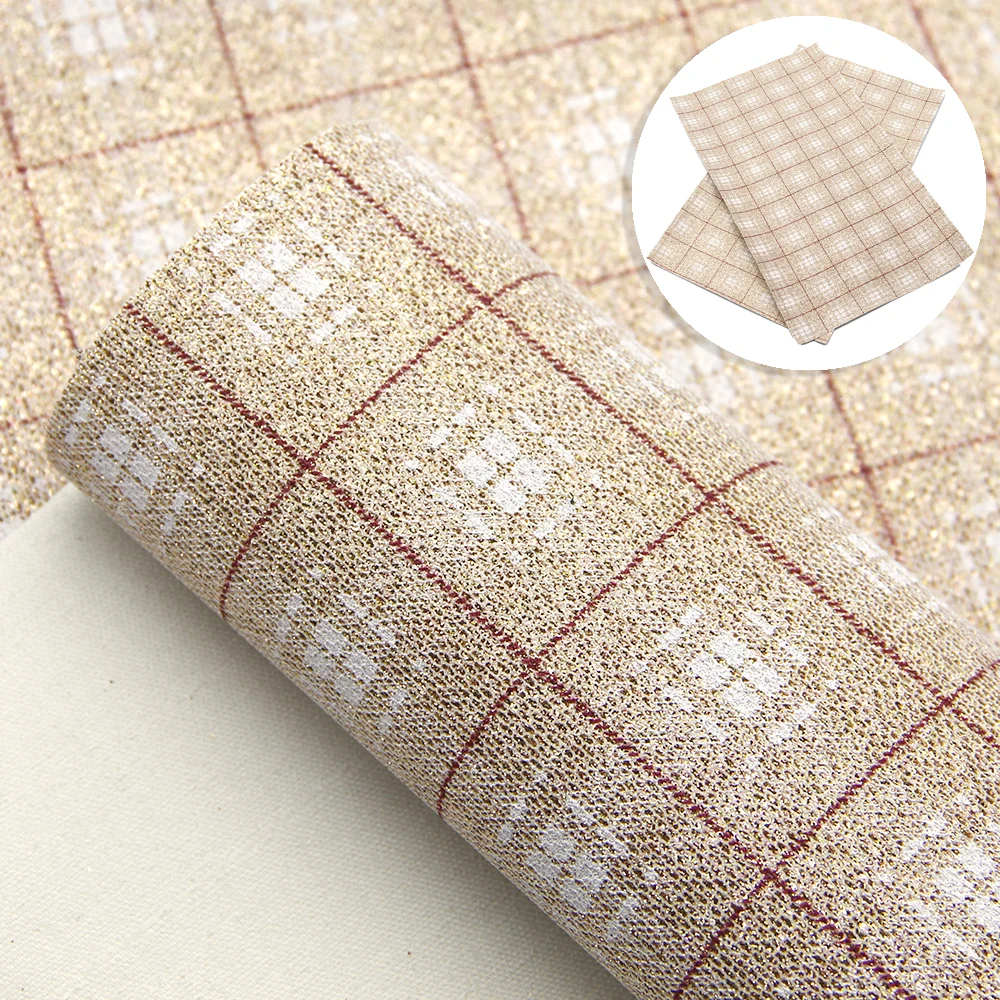 20*34cm Plaid Patterns Printed Synthetic Leather,DIY Handmade Materials For Making Crafts,1Yc7549