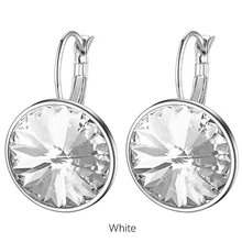  New Fashion Crystal Round Drop Earrings for Women Silver Leverback Hoop Earring Party Wedding Jewelry Gifts 