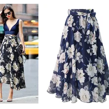 

European and American Plus Size Women's 2021 Spring and Summer New Floral Chiffon Skirt Mid-length Large Swing Skirt