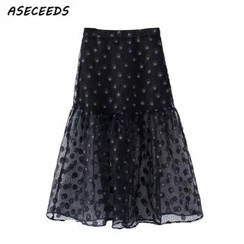 

2020 Summer sexy see through lace skirt women high waist skirt streetwear korean print long skirt vintage black skirts kawaii