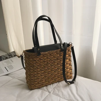 

New black camel straw bag natural rattan shoulder bag beach handbags weaving handmade Crossbody bag Totes Bohemia Straw Bag