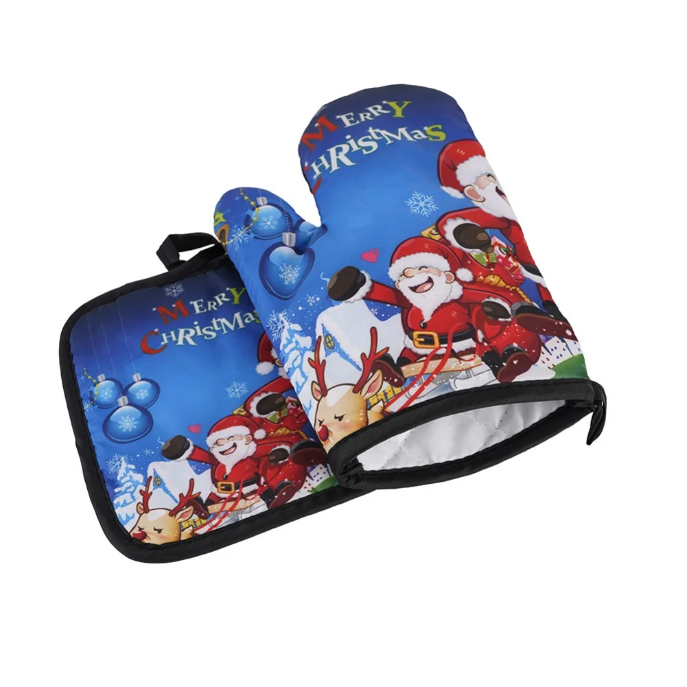 Silicone Oven Mitts Kitchen Anti-Hot Gloves Christmas Microwave Glove Potholder Gloves Mitts for BBQ Insulation Hot Oven Mitts Baking