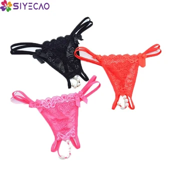 

Woman Panties Thongs Pearl Sexy Underwear Bikini String G Strings Lingerie Femme Lace Hollow Out T-back Pants