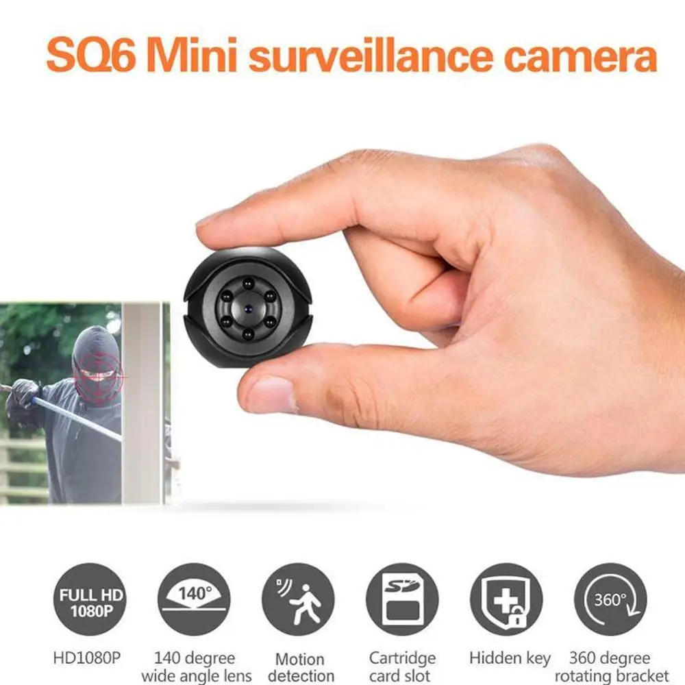 SQ6 мини-камера 1080P с сенсором, портативная видеокамера для безопасности, маленькая камера с функцией ночного видения, с функцией обнаружения движения, поддержка TFcard