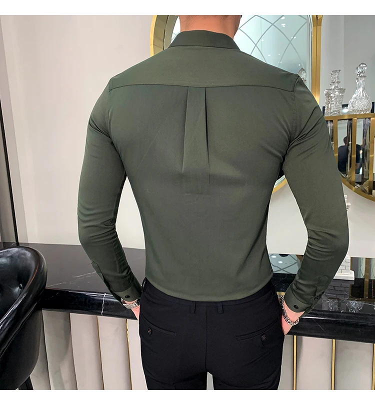 Мода Camisa Masculina Осенние новые мужские рубашки с длинными рукавами Высококачественная Однотонная рубашка-смокинг мужская рубашка в полоску 4XL