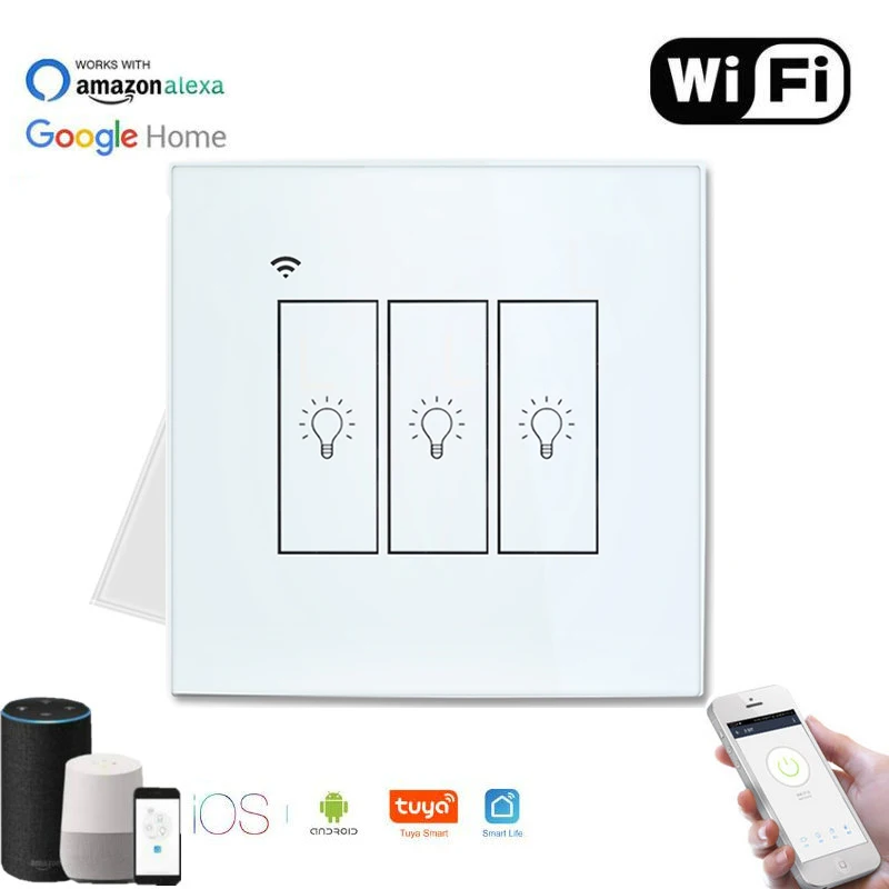 Tuya Smart переключатель 10A/2200 Вт/Gang ЕС Стандартный настенный светильник сенсорный