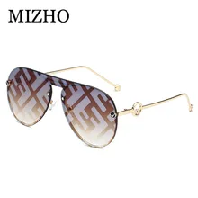 MIZHO 2020 F diseño de letra sin montura gafas de sol de las mujeres espejo marca de lujo gradiente lente Vintage hombres gafas de sol señoras piloto