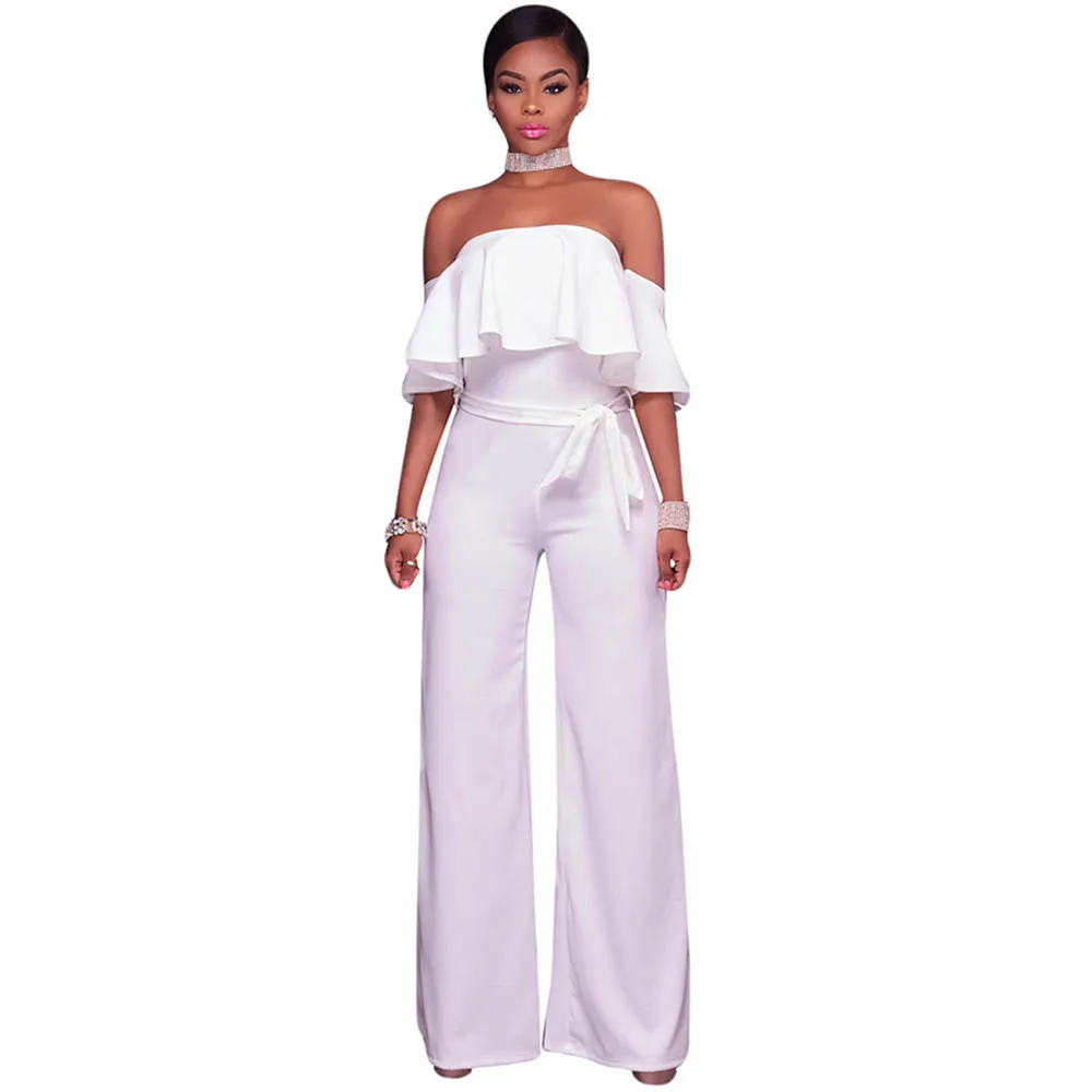 

Wide Leg Jumpsuits 2017 Sexy Strapless Ruffles Off The Shoulder Elegant Party Jumpsuits Solid Casual Long Rompers Women Jumpsuit