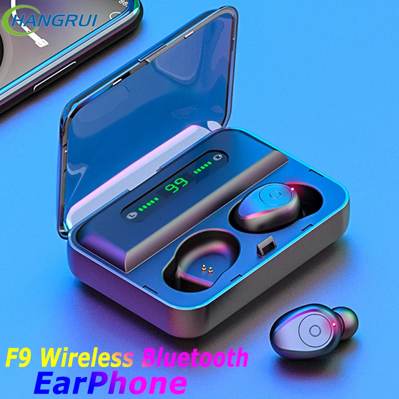 Беспроводные наушники Bluetooth 5,0 F9 TWS, беспроводные Bluetooth наушники, светодиодный дисплей, 2000 мАч, внешний аккумулятор, игровая гарнитура с микрофоном