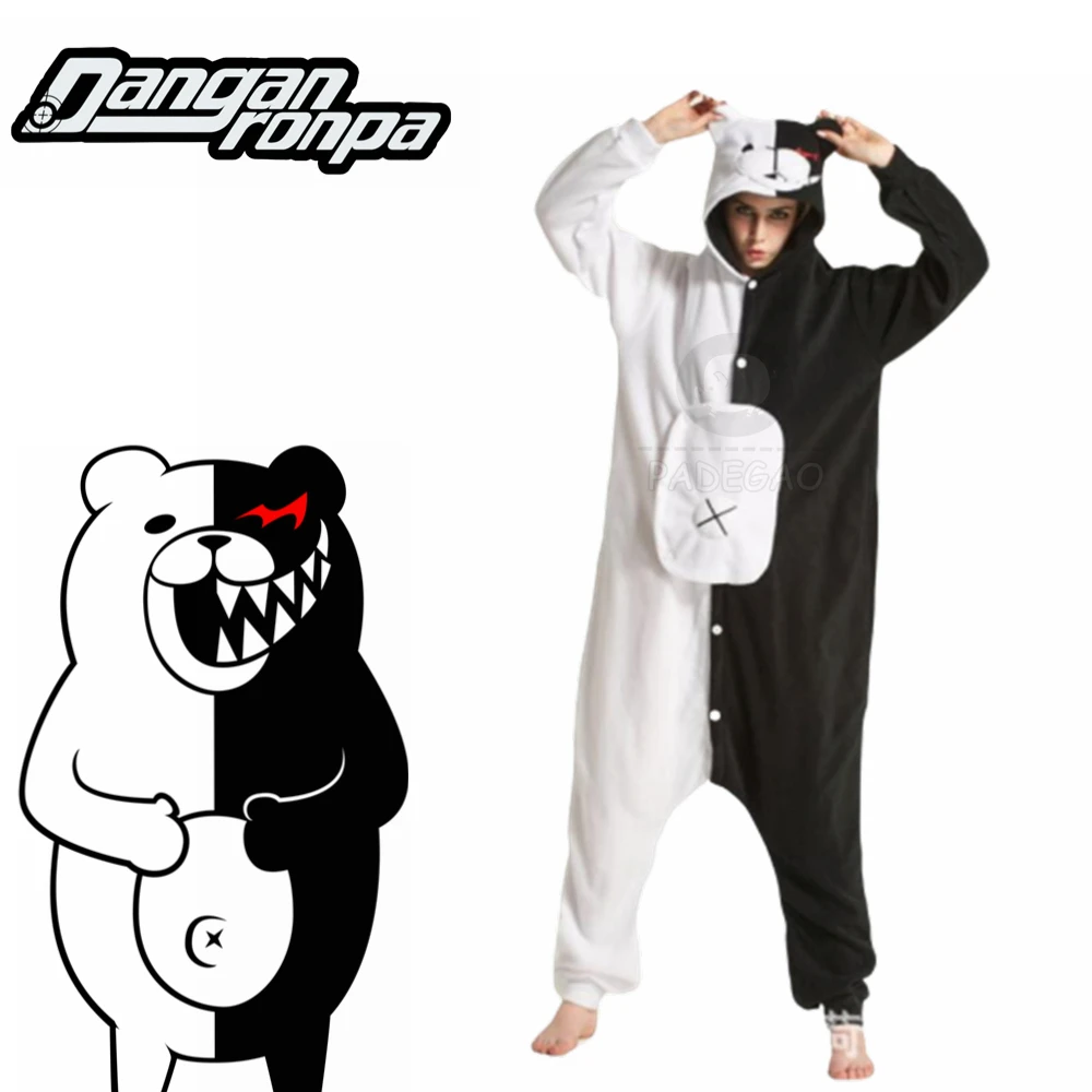 L Hot Anime Danganronpa Monokuma Cosplay Pajama Adult Unisex Onesie Kumamon Monokuma Gloomy Bear Sleepwear Pyjamas