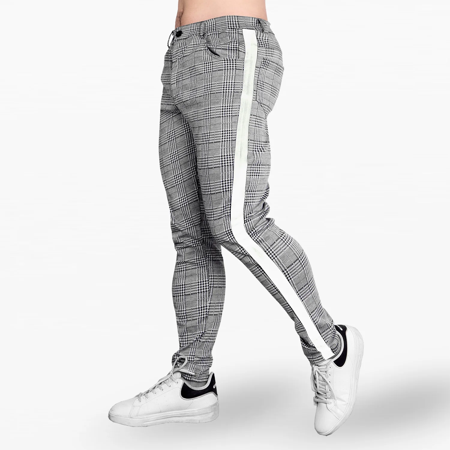 Бодибилдинг мужская мода спортивная одежда Досуг обтягивающие брюки баскетбол BJJ майки уличная крутая приталенная джинсы-трубы брюки-Чино Хлопок Серый плед брюки эластичный карандаш anklelelelus супер стрейч сторона полоса повседневные обтягивающие