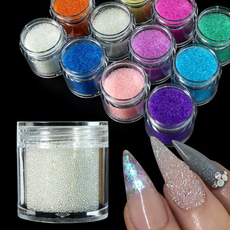 

1 Box Caviar Beads Nails AB Transparent Colors Micro-beads Glass Balls Design 0.6mm Crystal DIY Nail Art Decorations Miniature