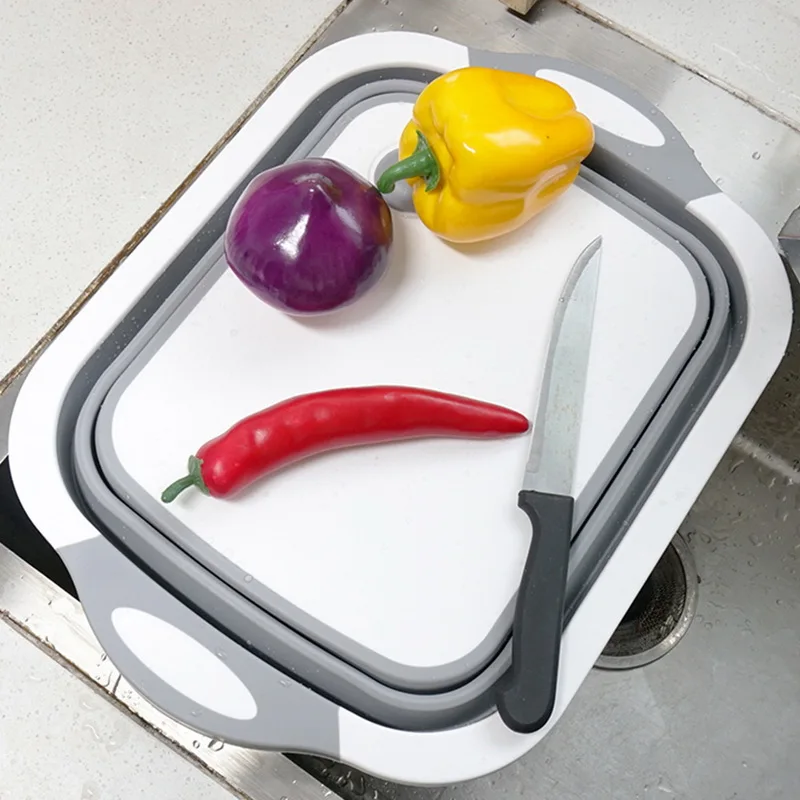 Складной разделочный блок Dozzlor, складная разделочная доска для кухни, силиконовая разделочная доска, корзина для мытья фруктов со сливом