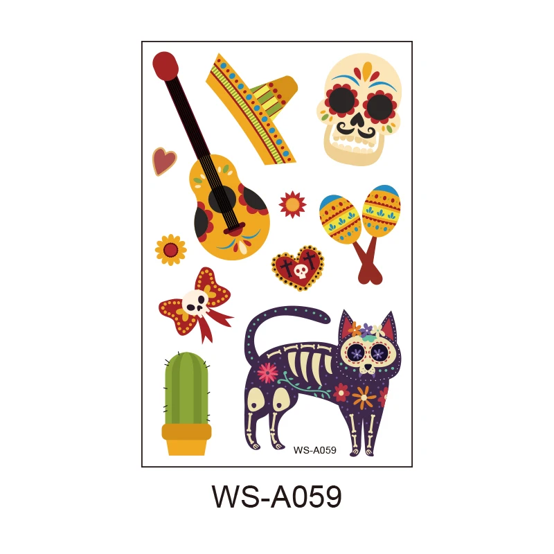 WS-A059 Маленький милый мексиканский День мертвых Dia de Los Muertos временные татуировки наклейки для детей - Цвет: WS-A059