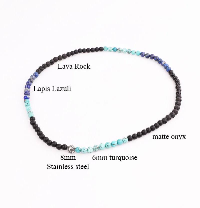 New Design Natural Stone Jewelry Male Bracelet Three Layers Beads Stainless Steel Ball Elastic Wrap Bracelet men