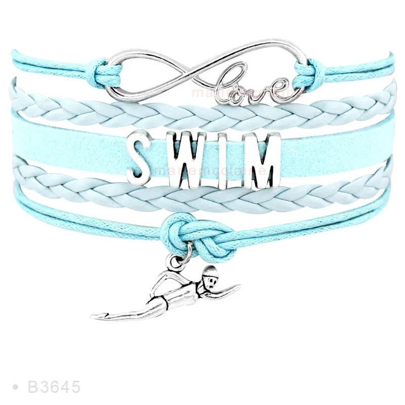 Бесконечность любовь плавать ming плавать mer Cheer плавать мама плеер Шарм Ювелирные кожаные браслеты для женщин