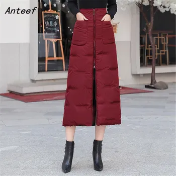 

black Down cotton plus size vintage embroidery 2020 high waist women clothes autumn winter casual loose long skirts womens skirt