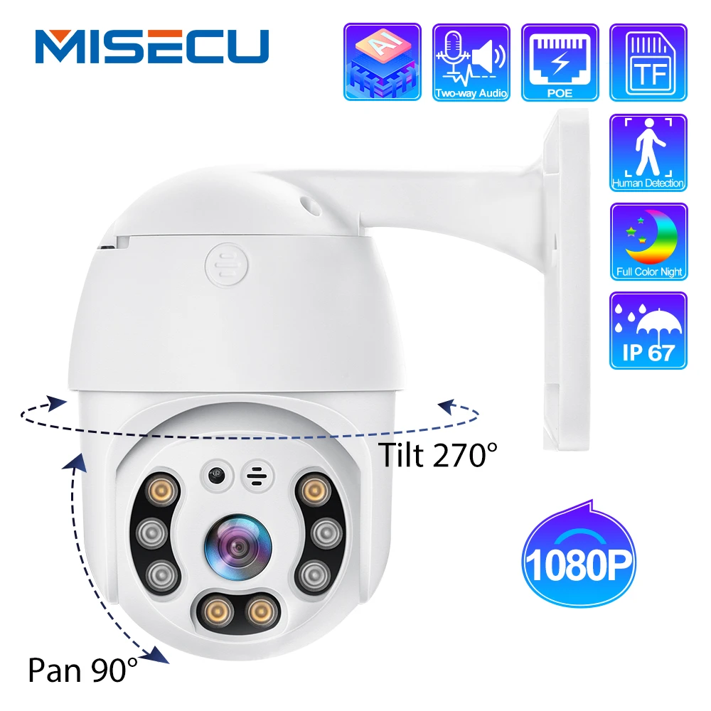 MISECU 1080P PoE IP камера 2MP PTZ скоростная купольная наружная Onvif двухсторонняя аудио Ai
