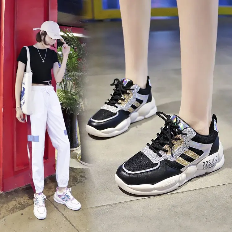 

Athletic Shoes Women's 2019 Summer New Style Punched Sheet Surface Korean-style Students Daddy Fly Netting Shoes Lightweight Run