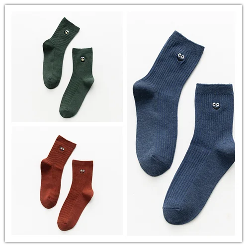 3 пары забавных носков с вышивкой осенне-зимние хлопковые носки женские дышащие носки модные милые носки счастливые носки - Цвет: F