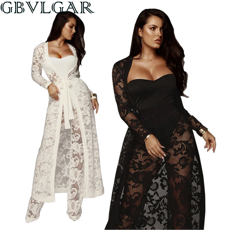 

2020 Women Rompers Three Piece Set Floral Lace Sexy Bodycon Jumpsuit Autumn Winter Strap Sashes Long Playsuit Casual Overalls