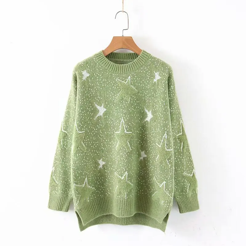 

Pullover Sweater Autumn and Winter Women Slim Printed Pentagram Knitted Fashion Women Sweaters Jumper Ladies Sweater Tops
