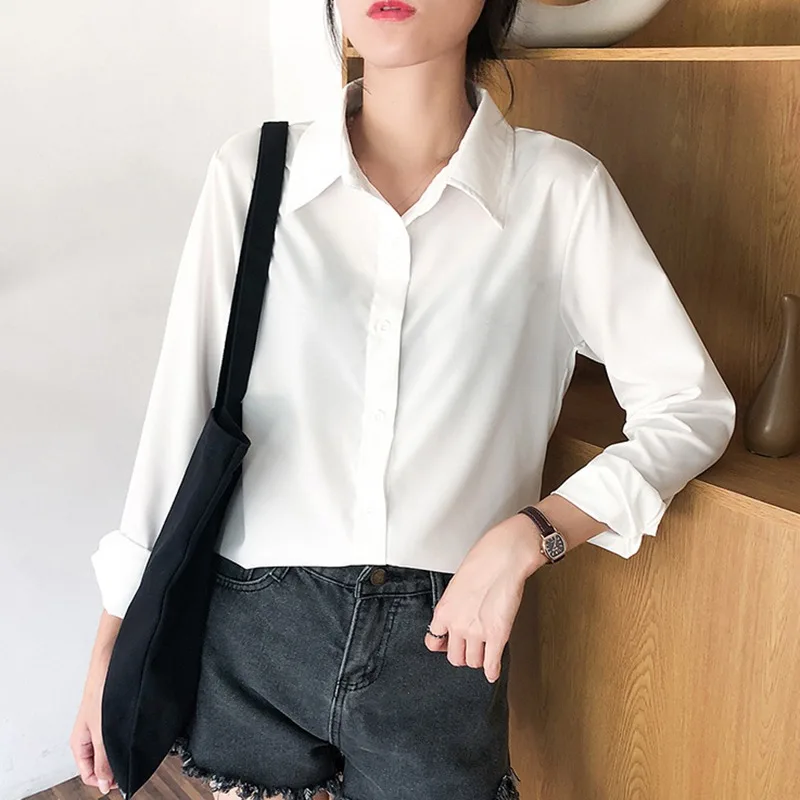 

Women New Korean Temperament Wild Solid Color Loose V-neck Long-sleeved Chiffon Shirt