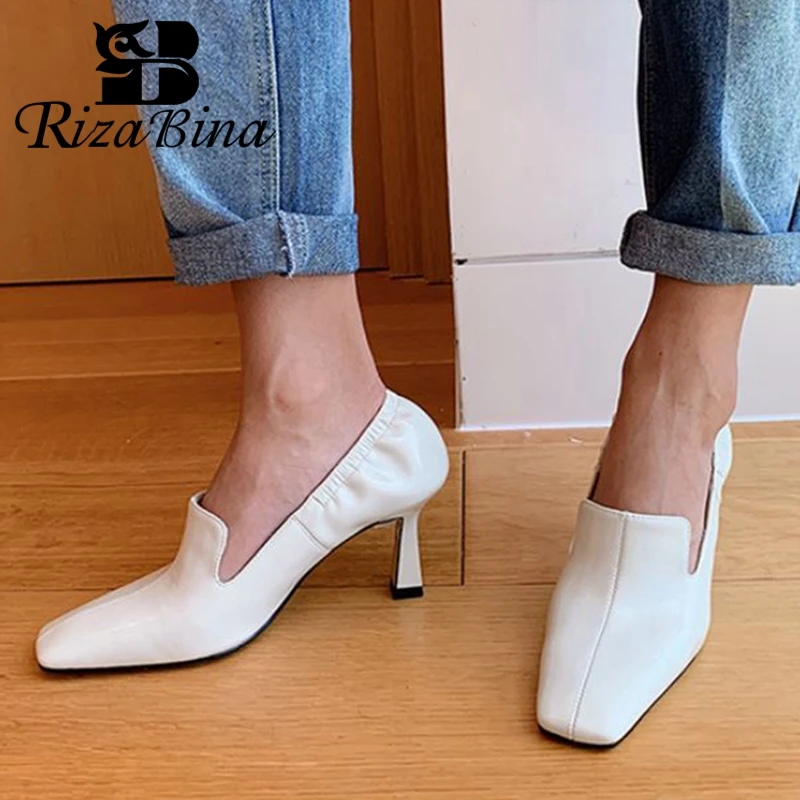 

New Fashion Pumps Square Toe Thin Heel Slip On Shallow Solid Color Street Footwear Red Spring Shoes Ladies Size 34-39