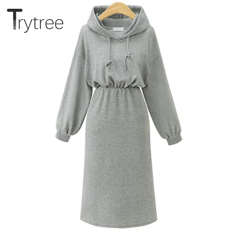 Женское платье с капюшоном Trytree повседневное однотонное свободное