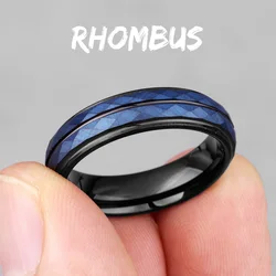 Tungsten Black Blue Rhombus Cut Men's Luxury Ring - Elegant Charm Jewelry Gift - 13 (R609)