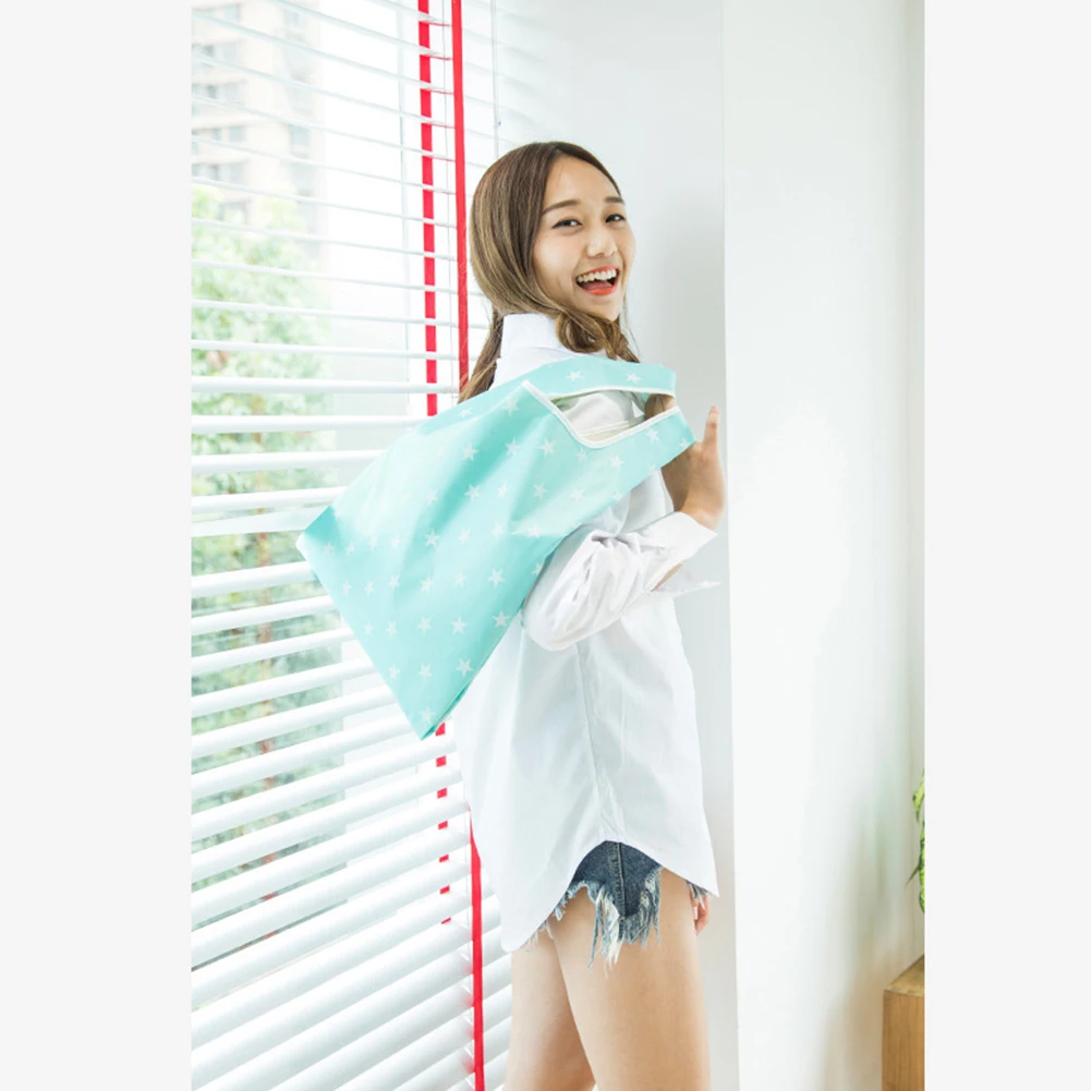

4Pcs Washable Solid Foldable Lightweight Eco-friendly Pouch Handbags Oxford Cloth Shopping Bag Reusable Groceries Large Tote