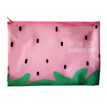 

Mini Cute PVC Pen Pencil Bag Cartoon Pink Simple File Folder Cosmetic Mesh Pouch Organizer with Zipper for School Students Kids