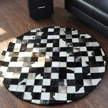 Круглый черно-белый ковер из воловьей кожи, коврик для гостиной, прикроватный коврик для спальни, кожаный коврик с мехом, украшения для дома