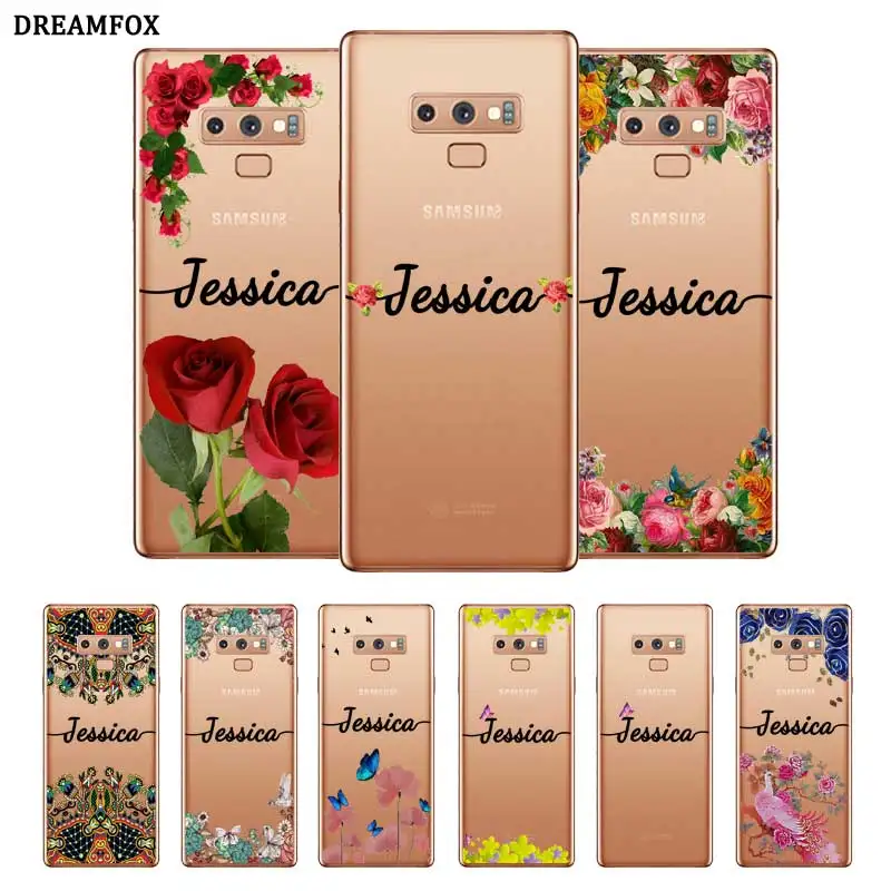

Rose Custom Name DIY Transparent Soft Silicone Case Cover For Samsung Galaxy Note 3 4 5 8 9 10 Plus M10 M20 M30 Grand Prime