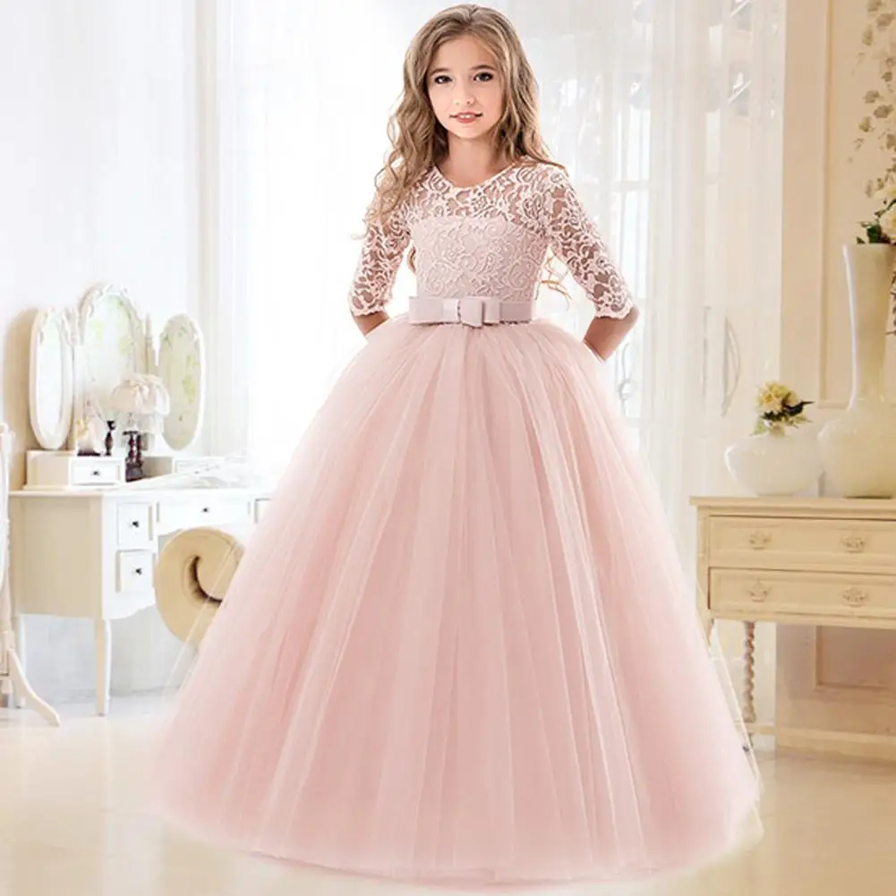 Kuulee/кружевное платье-пачка с бантом на поясе для девочек; торжественное Тюлевое платье-баллон для свадебного выступления