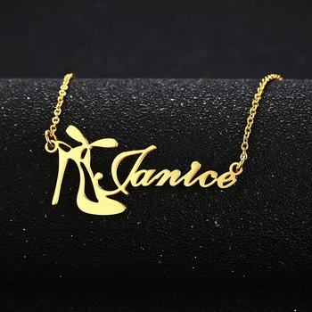 

HIGH HEEL SHOE NAME PERSONALIZED NECKLACE STAINLESS STEEL NECKLACE IN SILVER COLOR ROSE GOLD COLOR NAME+FONT NUMBER
