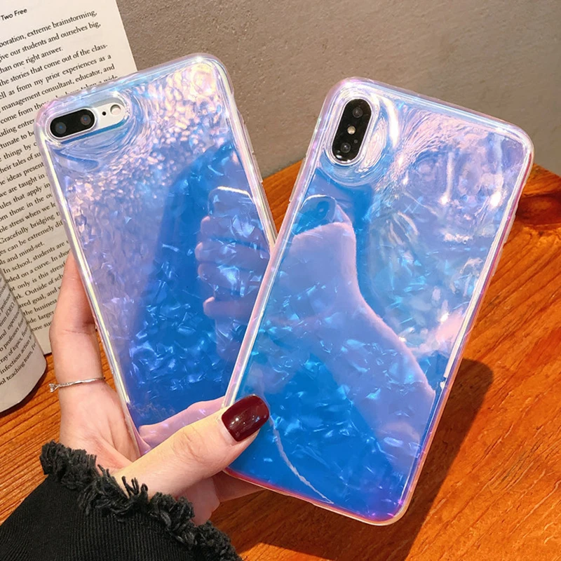 

Blu-ray Phone Case For iphone X XS MAX XR Cases Soft Silicone Cover For iphone 6 6S 7 8 Plus Laser Conch Shell Case Funda Gift