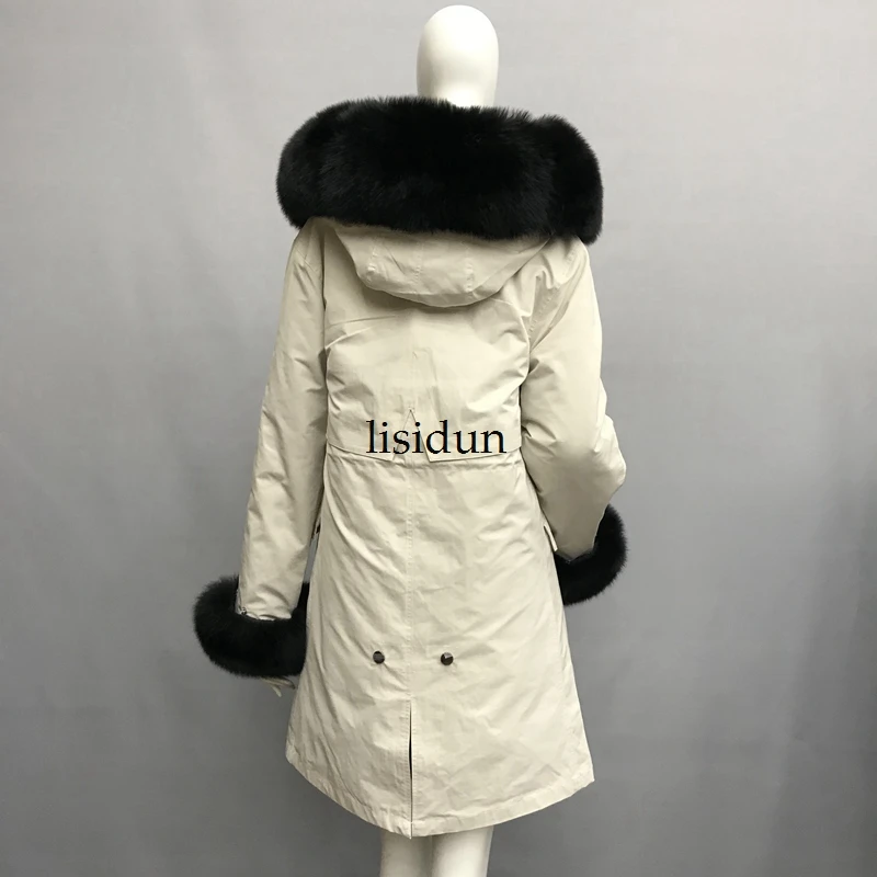 LISIDUN настоящая меховая Парка женская зимняя куртка натуральный Серебряный лисий мех пальто с капюшоном настоящая подкладка из кроличьего меха куртка женская шуба