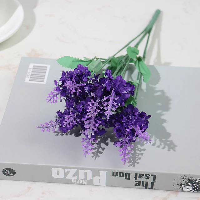 Artificial Flowers Flocked Plastic Lavender Bundle Fake Plants Wedding Bridle Bouquet Indoor Outdoor Home Kitchen Office Table JY30-Deep purple33cm