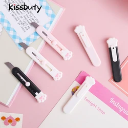 Kawaii mini gato pata arte utilitário faca caixa expresso cortador de papel ofício embrulho lâmina recarregável escola & escritório papelaria