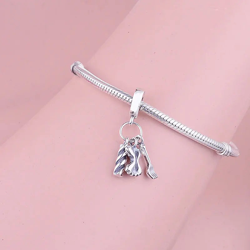 Серебро 925 пробы летняя итальянская вилка для еды бусина с бантиком подвеска