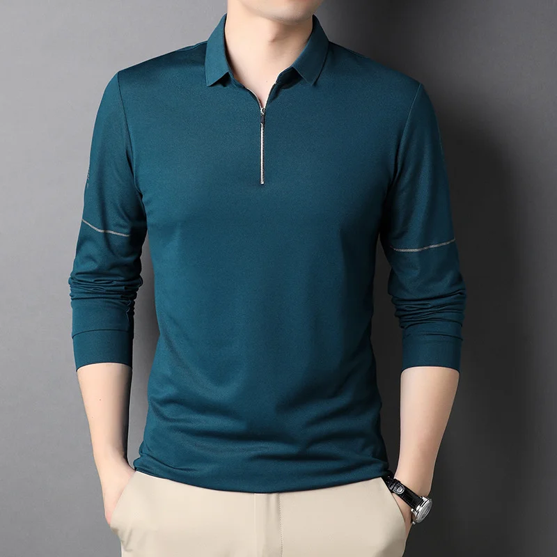 Zimaes-Men Comfy Long Sleeve Turn Down Collar Embroidery Christmas Day Polo Shirt 