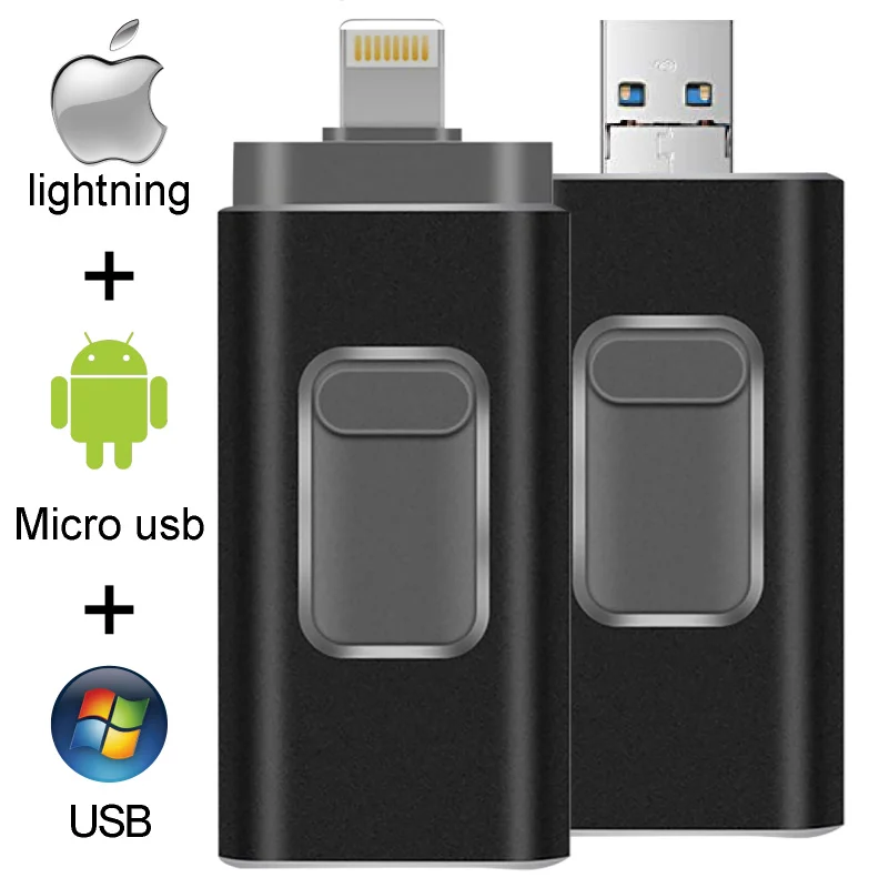 USB флэш-накопитель для iPhone X/8/7/7 Plus/6 Plus/6s/5/SE/ipad металлический флэш-накопитель HD флеш-накопитель 8 Гб оперативной памяти, 16 Гб встроенной памяти, 32 ГБ, 64 ГБ, 128 ГБ флэш-накопитель 256 ГБ