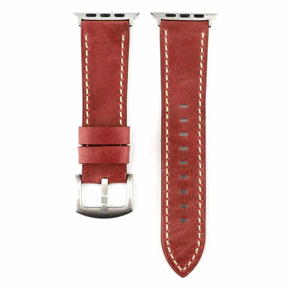 Red wine Масло воск кожа замена ремешок для наручных часов Apple Watch, версии 5/4/3/2/1 Спортивный Браслет 42/38/44/40 мм, ремешок для наручных часов iwatch, 4 полосы - Цвет ремешка: Red wine