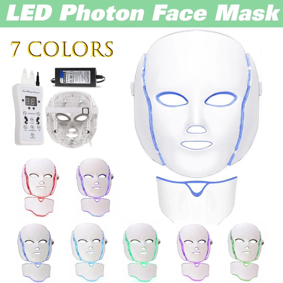 

7 Color Led Mask Professional Facial Light Korean Face Masks Beauty Skin Rejuvenation Photon Therapy Face Mask Machine with Neck