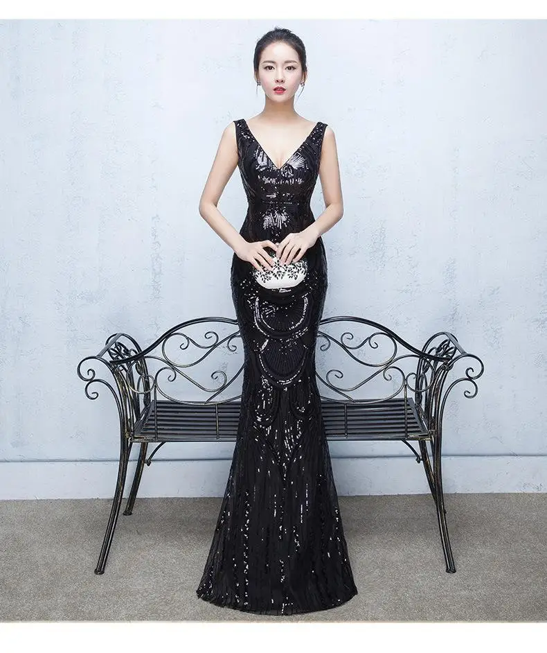 Bride Sequined Sexy Long Evening Dress Red Mermaid Cheongsam Traditional Chinese Oriental Dresses Robe Orientale Wedding Cothes (11)