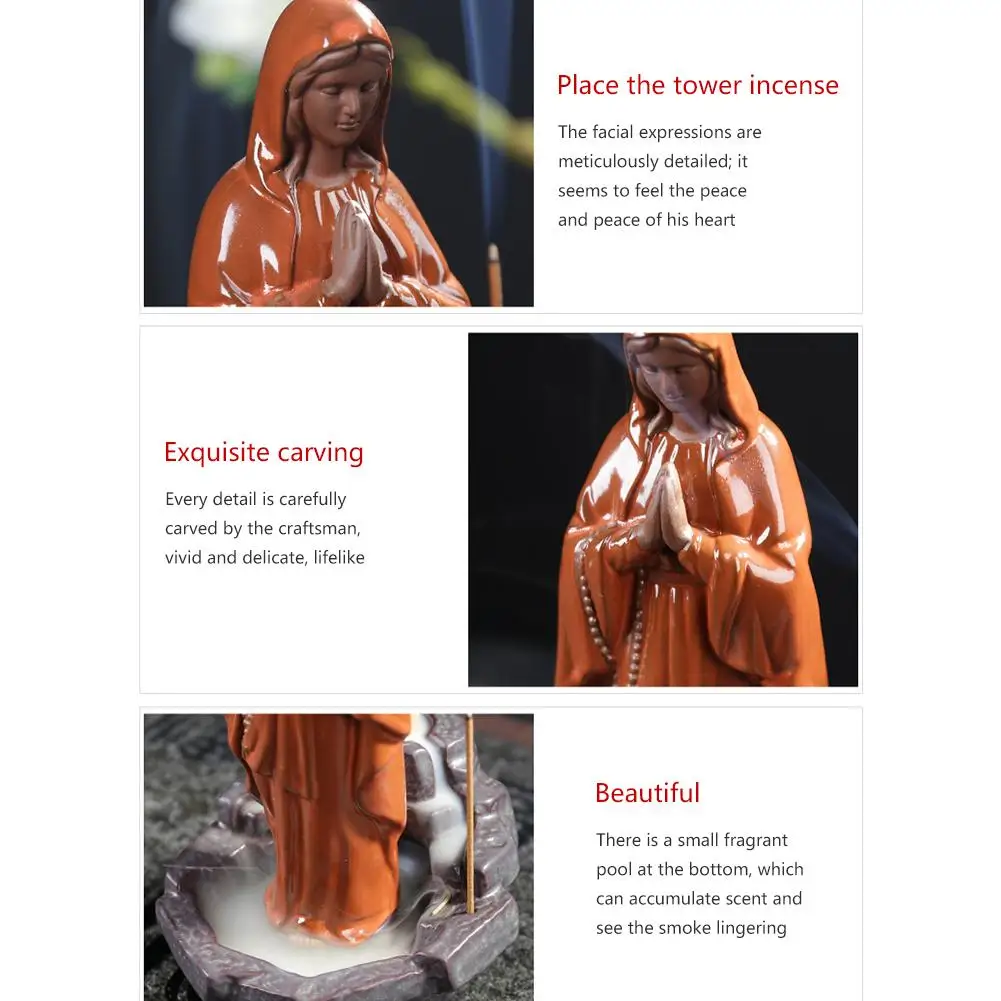 Incense Burner Ceramic Incense Backflow Incense Burner Virgin Mary Handmade Incense Burner For Home Office Home Decor