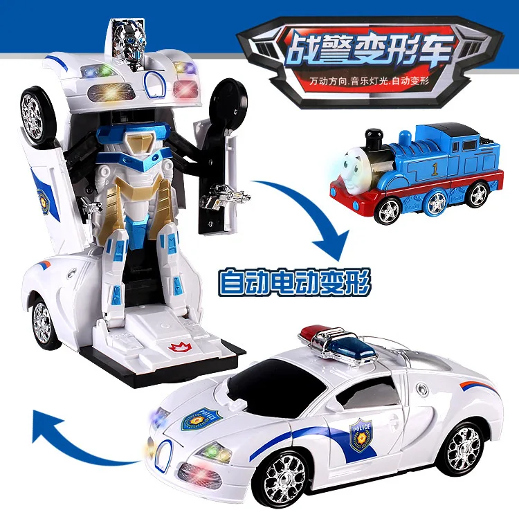 

CHILDREN'S Toy Electric Transformer Police Car Small Train Electric Universal Toy with Light And Music