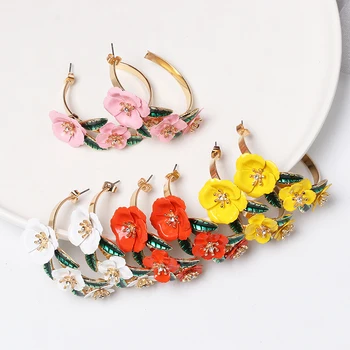 

JUJIA New Design Korean Fashion Jewelry Elegant Big Flower Earrings Summer Style Beach Party Earring For Women